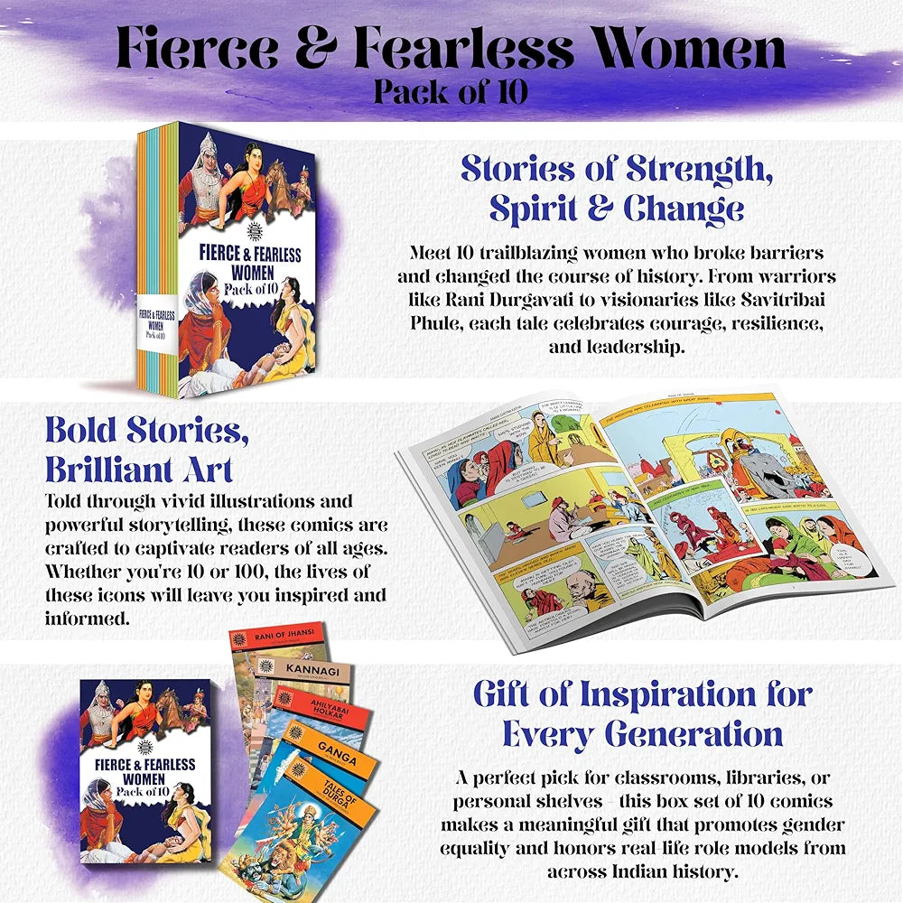 Fierce & Fearless Women of India - Pack of 10 | Queens & Warriors | Indian History, Culture & Mythology | Inspirational Comic Stories for Kids & ... Set | Amar Chitra Katha 
